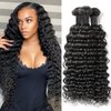 Deep Wave Bundles Human Hair Brazilian Virgin Hair Deep Wave One Weave Bundle 12A Grade Unprocessed Human Hair Extensions Natural Black 1 Bundle100g/pc (Deep Wave Bundles Human Hair, 10 12 14)