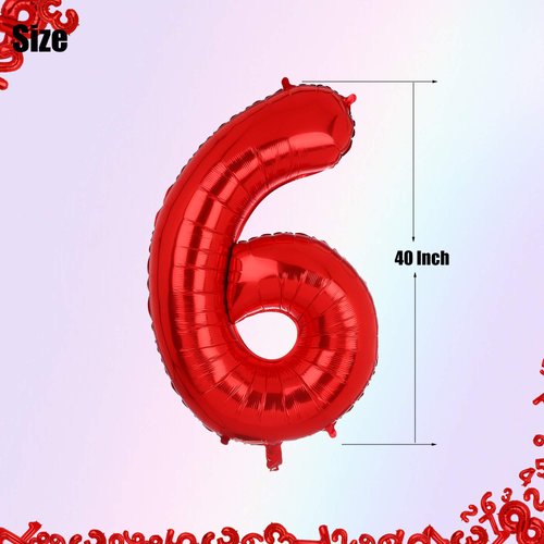 40 Inch 6 Red Number Balloons Mylar Foil Helium Digital Balloons Baby Shower 6th Birthday Party Decor Supplies