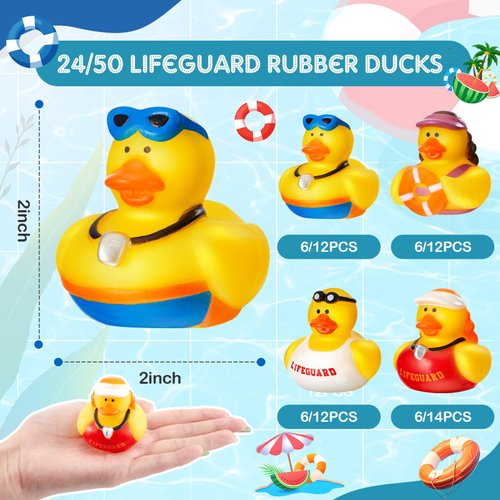DEEKIN 24 Pcs Lifeguard Rubber Ducks 2 Inch Lifeguard Ducks Bath Rubber Ducks Floating Duck for Cruise Ships Hide Baby Shower Birthday Party Favors Beach Pool Gift