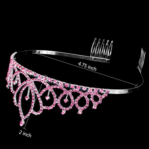 Tihebax Tiaras for Women Girls Princess Crowns Wedding Bridal Tiara for Girls Pink Birthday Tiara Birthday Girl Crown, Coronas Para Niñas, Crystal Prom Tiara Pageant Crown for Women Holloween Costume, Prom, Party