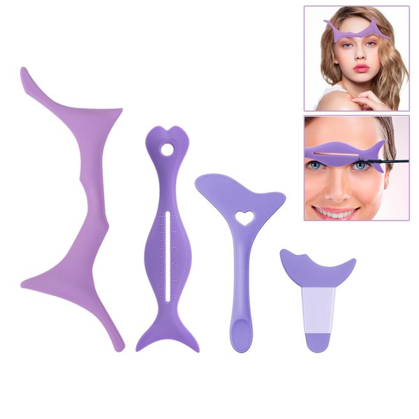 FMOYSIEN 4PCS Eyeliner Stencils Eyebrow Stencils Mascara Shield Silicone Eyeliner Applicator Tool Multifunctional Makeup Tool Eyeshadow Lipstick Eyeliner Guide for Beginners(Purple)