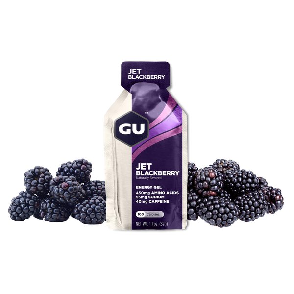GU Energy Original Sports Nutrition Energy Gel, Vegan, Gluten-Free, Kosher, and Dairy-Free On-the-Go Energy for Any Workout, 24-Count, Jet Blackberry