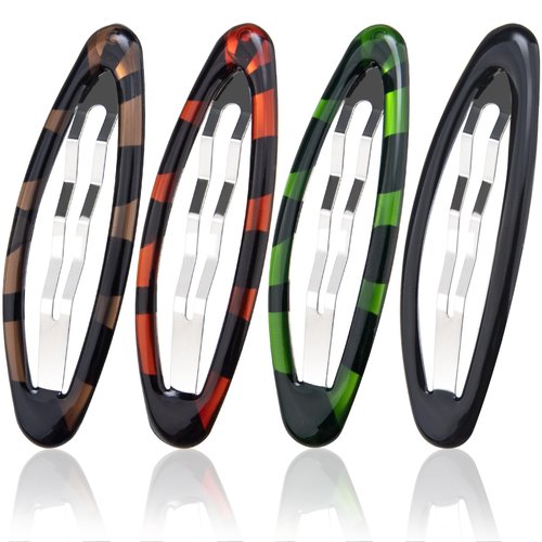 HINZIC 4pcs Oval Snap Hair Clips Tortoise Metal Epoxy Barrettes Non Slip Vintage Ellipse Brown Black Green Red Wedding Hair Accessories for Women Girls Thin Thick Hair