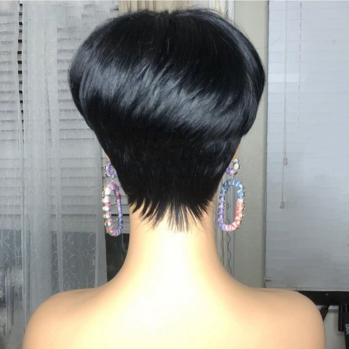 PangDongLai Pixie Cut Wigs for Black Women Short Pixie Cut Human Hair Wigs Short Layered Wigs Full Machine Made Wig Glueless Wig Wear and Go Wig Natural Black Color (pixie cut wig, Black color)