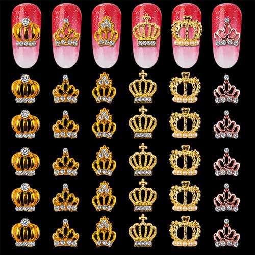 WOKOTO 30Pcs Luxury 3d Gold Crown Nail Charms For Nail Art 3d Charms For Women Nails Alloy Crown Nail Jewels Diamonds For Nails Diamonds For Nail Art Charms For Nails Nail Studs Nail Decorations Kit