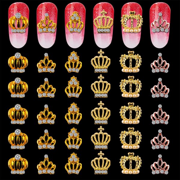 WOKOTO 30Pcs Luxury 3d Gold Crown Nail Charms For Nail Art 3d Charms For Women Nails Alloy Crown Nail Jewels Diamonds For Nails Diamonds For Nail Art Charms For Nails Nail Studs Nail Decorations Kit