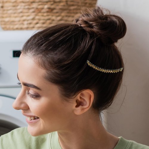 VOCOSTE 2pcs Rhinestone Side Hair Comb, 20 Teeth and 24 Wide Teeth Side Combs, Faux Crystal Plastic Slide Combs for Women's Fashion Accessories, Champagne