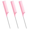 3Pcs Rat Tail Comb Parting Comb，Steel Pin Rat Tail Carbon Fiber Heat Resistant Teasing Combs with Stainless Steel Pintail for Hair Rat tail Combs Salon，Hair Combs for Women(Pink)