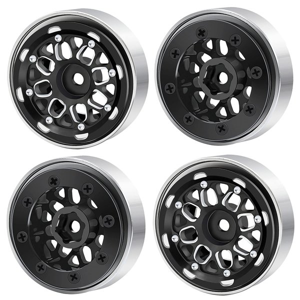 4PCS 1.0 beadlock wheels SCX24 wheels and tires TRX4M Aluminum Wheel Rims and Mud Terrain Tires Kit for 1/18 RC crawler TRX4M 1/24 RC crawler SCX24 upgrades (SCX24 Wheels and Tires Black 62mm)