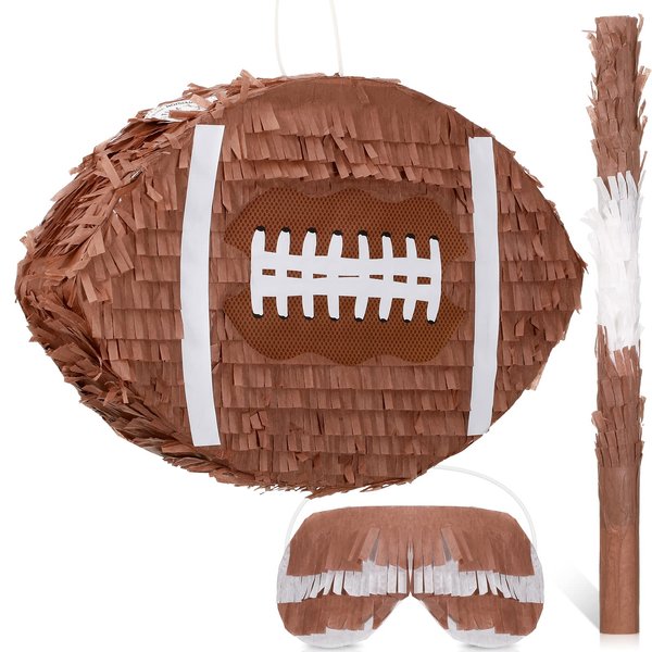 Sratte Football Piñata Kids Football Piñata for Birthday Decoration Football Piñata with Bat and Eye Mask for Boys Sports Birthday Party Football Birthday Party Supplies(15.4 x 10 x 3 Inch)