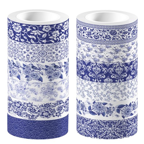 Bolsome 12Rolls Blue Floral Washi Tape Vintage Flowers Washi Tape Chinoiserie Design Decorative Tape for Wedding Birthday Envelope Scrapbook Craft Supplies
