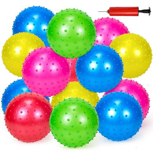 Hymaz 20P Knobby Balls for Kids Toddlers,9 Inch Bouncy Sensory Balls Spiky Massage Stress Balls Sensory Balls Party Favors,Toys Balls for Kids Toddlers,Fun Beach Ball with Pump