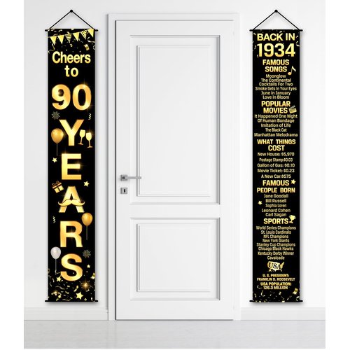 2 Pieces 90th Birthday Party Decorations Cheers to Years Banner Party Decorations Welcome Porch Sign for Years Birthday Supplies (90th-1934)