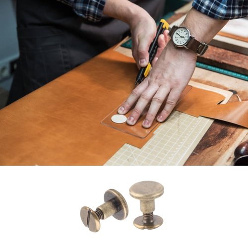 20Pcs Flat Leather Rivets Chicago Binding Screws Posts Assortment Kit for Scrapbook Photo Albums Leather Repair (6.5mm)