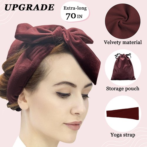 ZILAMPU No Heat Curling Rod Headband, Non Heat Overnight Hair Curler Headband, 70" Long Velour Lazy Hair Curls Roller Wrap for Women Girls Long Hair, Hair Curlers to Sleep In -Reddish Brown