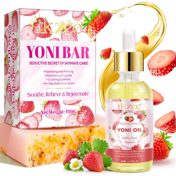 Yoni Oil and Soap Bar Set for Women,100% Natural Feminine Oil Intimate Deodorant Eliminates Odor and Ph Balanced, Feminine Serum Made with Pure Natural Essential Oils