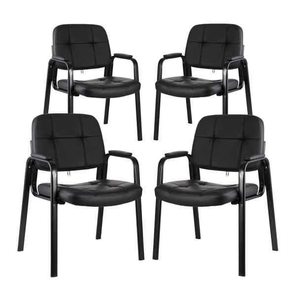 CLATINA Waiting Room Guest Chair with Bonded Leather Padded Arm Rest for Office Reception and Conference Desk Black 4 Pack