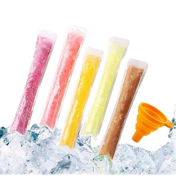 FEBSNOW 200 PCS Pop Bags Pop Mold Bags Popsicle Pouches Popsicle Molds Bags BPA Free Ice Pop Pouch with A Funnel for Yogurt, Ice Candy, Ice cream Party Favors(11"x2")