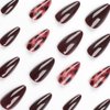 Fall Press on Nails Almond Fake Nails Dark Brown False Nails with Designs Acrylic Nails Brown Fall Glue on Nails Glossy Medium Artificial Nails Stick on Nails for Women Girls Nail Art Manicure 24PCS