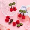 PAGOW 4PCS Cherry Hair Clips Ball Shape Kids Cute Sweet Pompom Hairpins Green Leaves Ornaments Christmas Valentines Birthday Gift for Women Girls