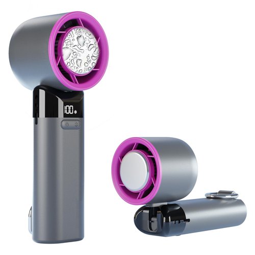 Portable Handheld Fan, 100 Speed Adjustable Turbo Mini Fan with Lower the Temperature Mode, 3000 mAh Battery Rechargeable Digital Display Foldable Personal Fan with Hooks for Outdoor (Pink-gray)