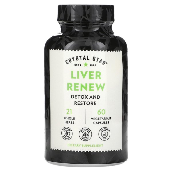 Crystal Star Liver Renew, 60 Capsules, Herbal Liver Cleanse supplement That supports normal liver function & promotes toxin release - Milk Thistle, Non-GMO