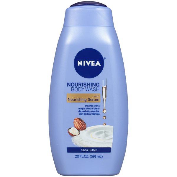 NIVEA Shea Butter Nourishing Body Wash, Moisturizing Body Wash with Nourishing Serum, Plant-Derived Oils, Essential Skin Lipids and Vitamins, 20 Fl Oz Bottle