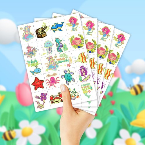EMOME Glow Temporary Tattoos for Kids, Kid Tattoos for Party Favors Decorations Supplies, Cute Tattoo Sticker Goodie Bag Stuffers Boys and Girls (Mermaid)