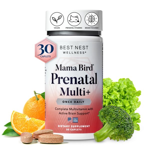 Best Nest Wellness Mama Bird Prenatal Vitamin, Methylated Prenatal Vitamins, Organic Herbal Blend, Vegan, w/Methylfolate (Folic Acid for Pregnant Women), B12, Once Daily, 30 Ct