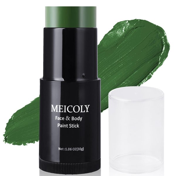 MEICOLY Witch Green Face Body Paint Stick(1.06 Oz),Hunting Camo Stick,Cream Gamora Hulk Face Paint,Waterproof Green Eye Black for Sports,Halloween Facepaint SFX Christmas Cosplay Makeup,Green