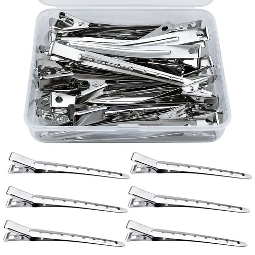 25 Pcs Metal Duck Bill Hair Clips Silver Single Prong Hair Clips Women Styling Hair Clips Alligator Curl Clips for Hair Coloring, Bows DIY, Hair Extensions, Salon (3.5Inch)