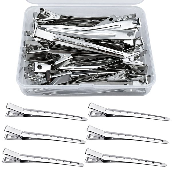 25 Pcs Metal Duck Bill Hair Clips Silver Single Prong Hair Clips Women Styling Hair Clips Alligator Curl Clips for Hair Coloring, Bows DIY, Hair Extensions, Salon (3.5Inch)