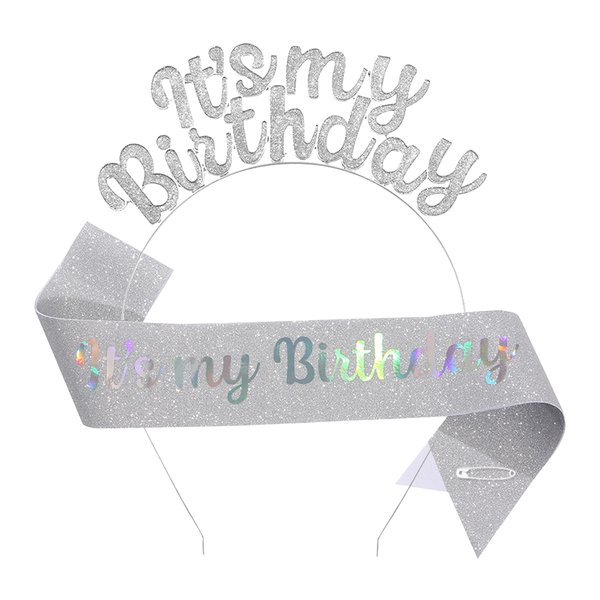 DOINIDAMI Birthday Girl Sash Headbands Set for Women,Queen Princess silver Crown Tiara Party Decoration Supplies,Double Deck Headpiece
