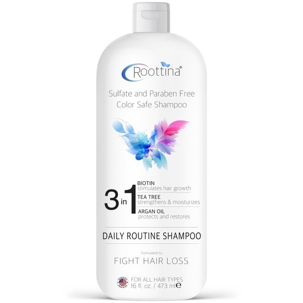 Fights Hair Loss, Roottina Daily Routine Shampoo, Strengthens and Fortifies, Promotes Hair Growth, Hair Thickening Shampoo with DHT Blockers, Coconut and Vanilla Scent, Made in USA (16 fl oz)