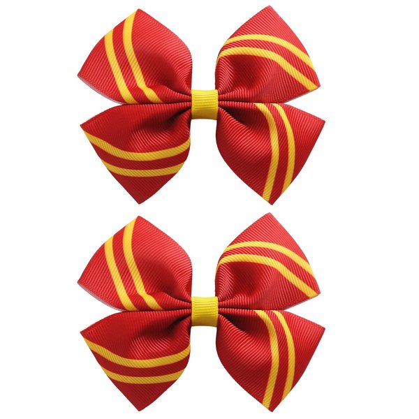 2PC Stripe Hair Bow Clips 4 Inch Women Wizard Dress Up Halloween Costume Hair Accessories Red for Harry