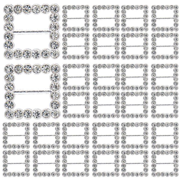 AUEAR, 50 Pack Fashion Square Rhinestone Buckle 15mm Silver Crystal Buckle for DIY Craft Wedding Invitation Letter