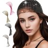 Munyee Hua Rhinestone Head Scarf for Women Bling Hats Sparkle Hair Cap Hat Rave Turban Headband Crystal Mesh Snood Concert Headpiece Diamond Bandana (Silver)