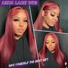 Mayouda 13x4 HD Red Lace Frontal Wig for Black Women Long Straight Lace Wigs With Baby Hairline Synthetic Pre Plucked Wigs Brazilian Virgin Hair Burgundy Lace Front Wigs (30Inch, Burgundy)