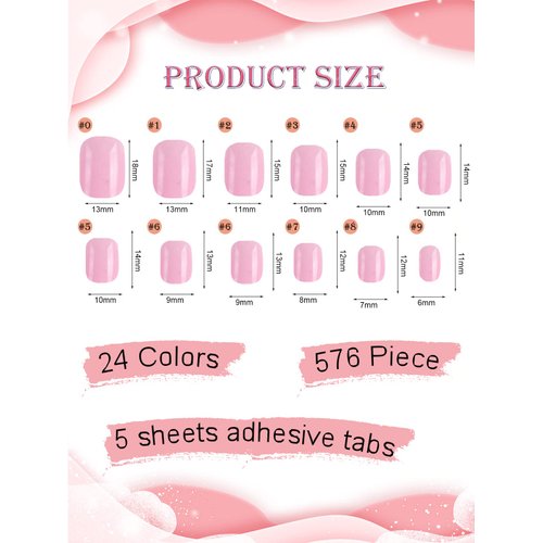 576 Piece Kids Fake Nails, Wsimily 24 Colors Nails for Kids Girls Children Short Acrylic Square Round False Nails Full Cover Artificial Fingernails Manicure Decoration for Women