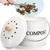 AVLA Compost Bin Kitchen Countertop, 1 Gallon Composter Pail, Food Waste Composting Bucket, Odorless Trash Keeper Container, White Scraps Caddy with Charcoal Filter, Carrying Handle, Lid