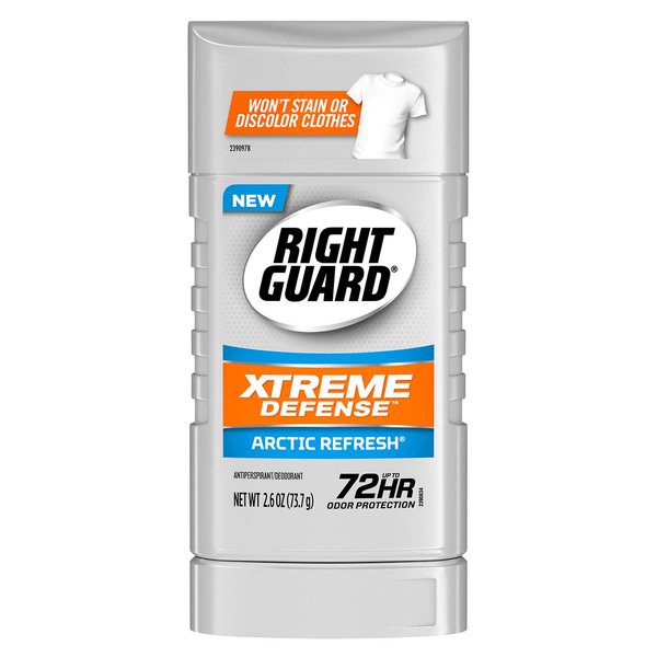 Right Guard Xtreme Defense Antiperspirant Deodorant Invisible Solid Stick, Arctic Refresh, 2.6 Ounce