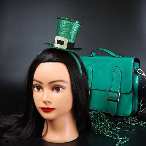 Needzo Glittery Leprechaun Top Hat Headband, Sparkling Green St. Patty's Day Accessory, Comfortable and Festive, Ideal for Parade and Irish Celebrations, Adjustable One Size