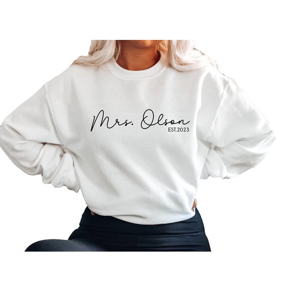 Mrs Sweatshirt - Custom Mrs Sweatshirt - New Mrs - Honeymoon Pajamas - Wedding Gift - Future Mrs. Gift
