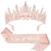CIEHER 80th Birthday Crown + 80 & Fabulous Birthday Sash + Pearl Pin Set, 80th Birthday Gifts for Women Friends 80th Birthday Decorations Women Happy 80th Birthday Party Supplies