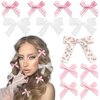 YAEISM Pink Bow Clips 12PCS Coquette Bows Hair Ribbon Floral Bow Hair Clips Lace Hair Bows Plaid Mini Bow for Hair Girls Cute Y2k Hair Barrettes