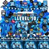 KOTLMIGHT 10th Birthday Decorations for Boys, 149Pcs Blue Video Game level 10 Party Supplies for Boy 10th Birthday - Backdrop, Banner, Balloons, Tablecloth, Centerpieces, Hanging Swirls, Wall Signs
