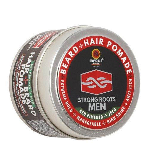 Tropic Isle Living Strong Roots Men Beard + Hair Pomade - Extreme Hold & High Shine for Styling and Grooming, Flake Free, Itch Relief, Natural Jamaican Black Castor Oil infused with Red Pimento