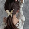 MJartoria Butterfly Hair Shark Clips for Women Girls, Metal Hair Claws, Diamond Shark Clips, Gold Silver Hair Clips, Powerful Hold Hair Shark Clips (Gold+Gold)