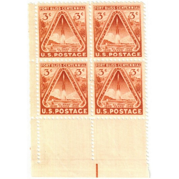 1948 Fort Bliss Centenial 4 x 3 ¢ US Postage Stamps New US# 976