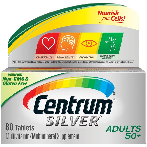 Centrum Silver Multivitamin Supplement For Adults Over 50, 80 Tablets (Pack of 2)